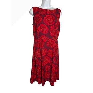 Anne Klein Dress Size‎ 8 Red Rose Print Sleeveless Career Party Cocktail ❤️❤️